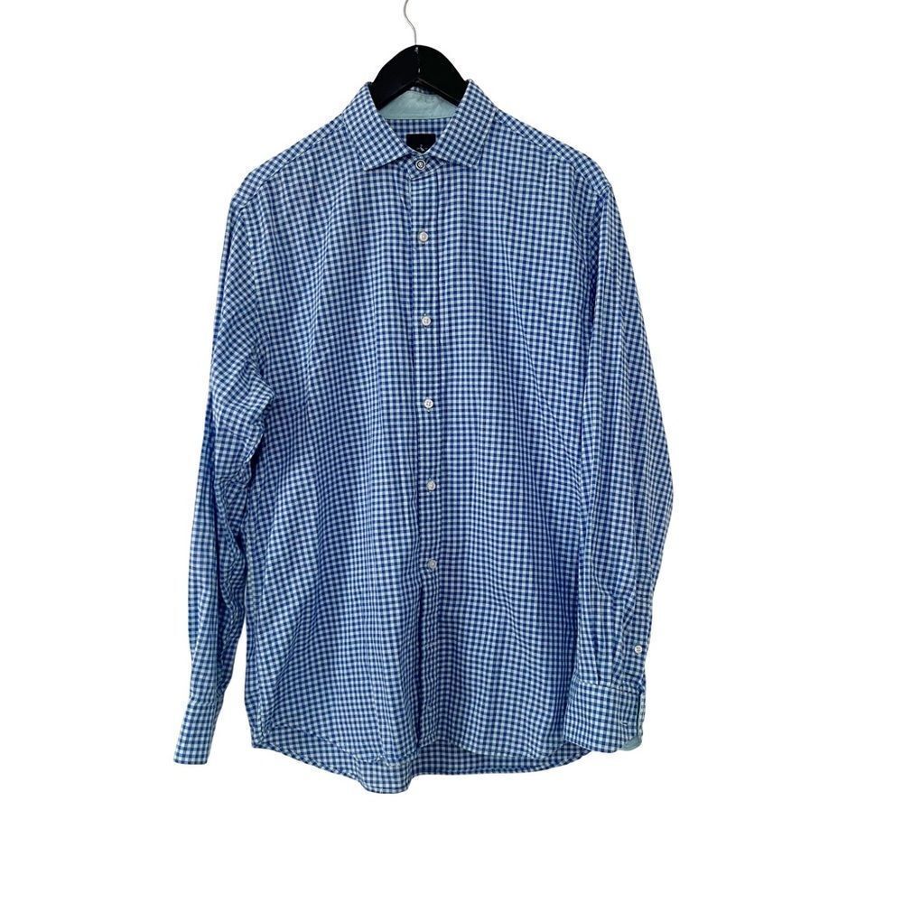 TAILORBYRD Blue Light Blue 100% Cotton Dobby Checkered Button Down Dress Shirt L
